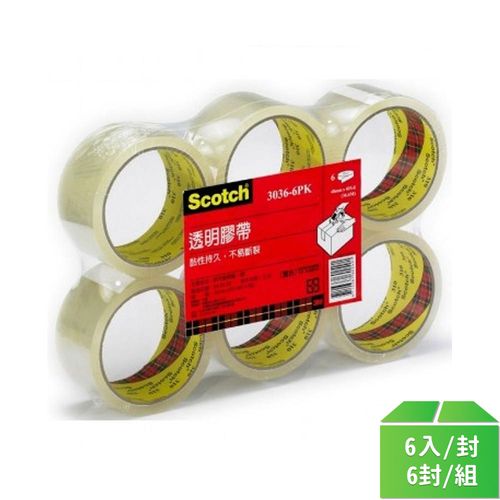 【3M】Scotch透明封箱膠帶(48mm*40yd)6入/封 6封/組