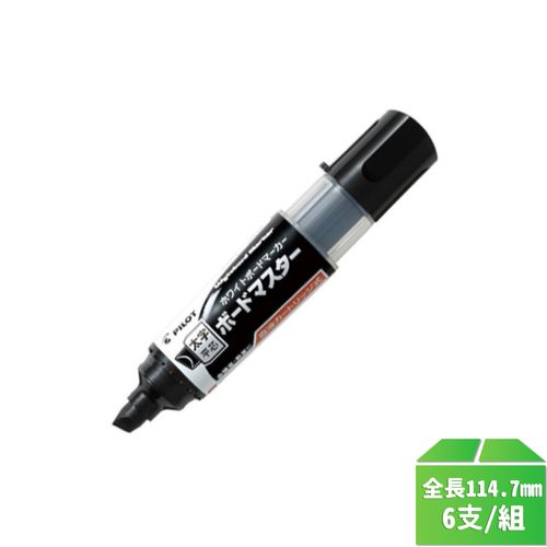 【PILOT】WMBM-18BMC-B 可換卡水白板筆-粗字平芯(黑)*6支/組
